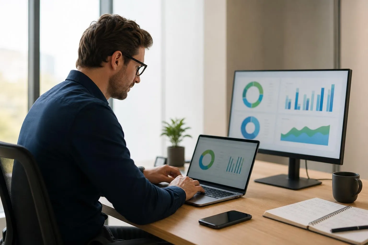 Fokussierter Arbeitsplatz mit strukturierten Workflows