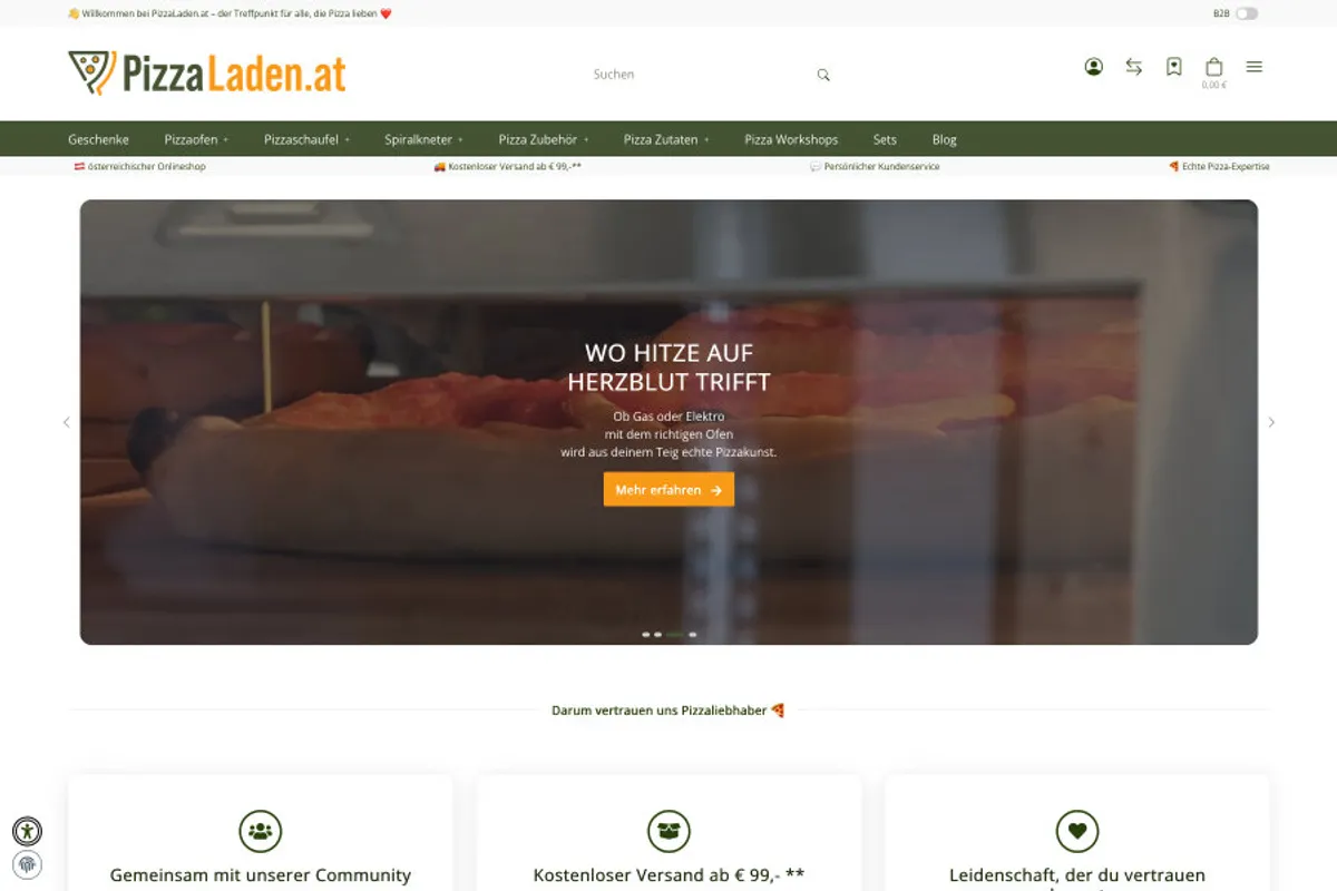 Screenshot: PizzaLaden.at – E-Commerce-Plattform mit JTL-Shop, WaWi und Automatisierungen
