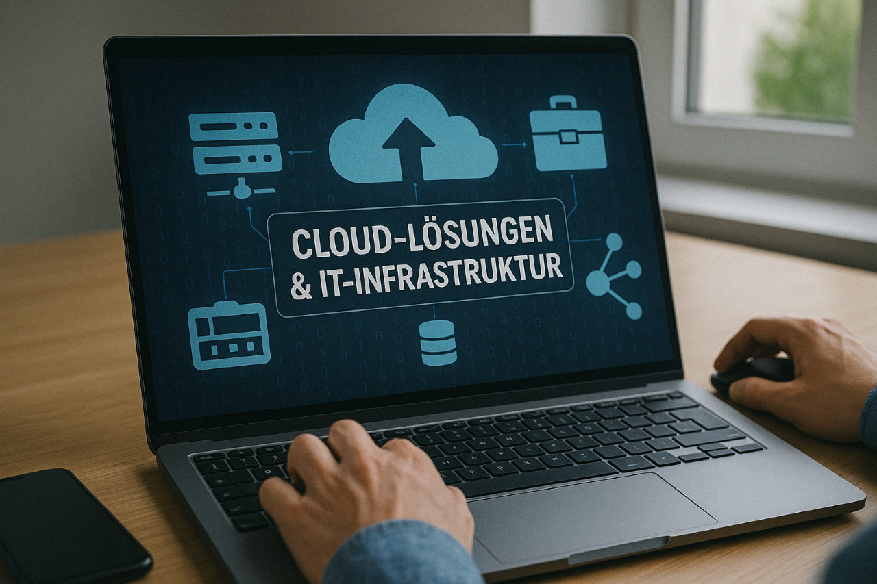 Zeigt ein Notebook mit dem Text Cloud Lösungen